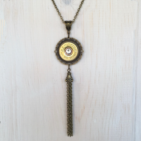 brass 20 gauge shotgun shell tassel necklace