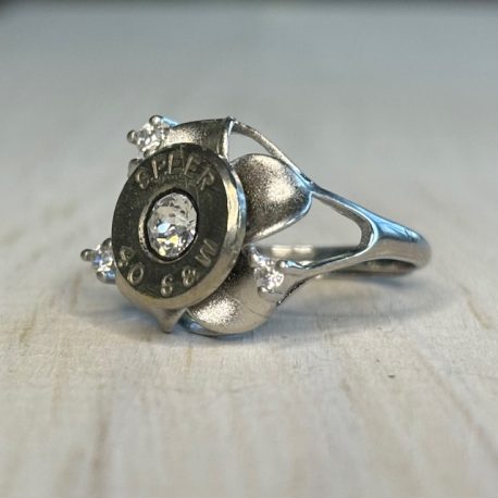 Silver Flower Bullet Ring Side View