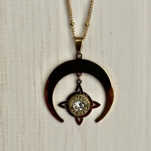 Gold Crescent Moon 45 Bullet Necklace